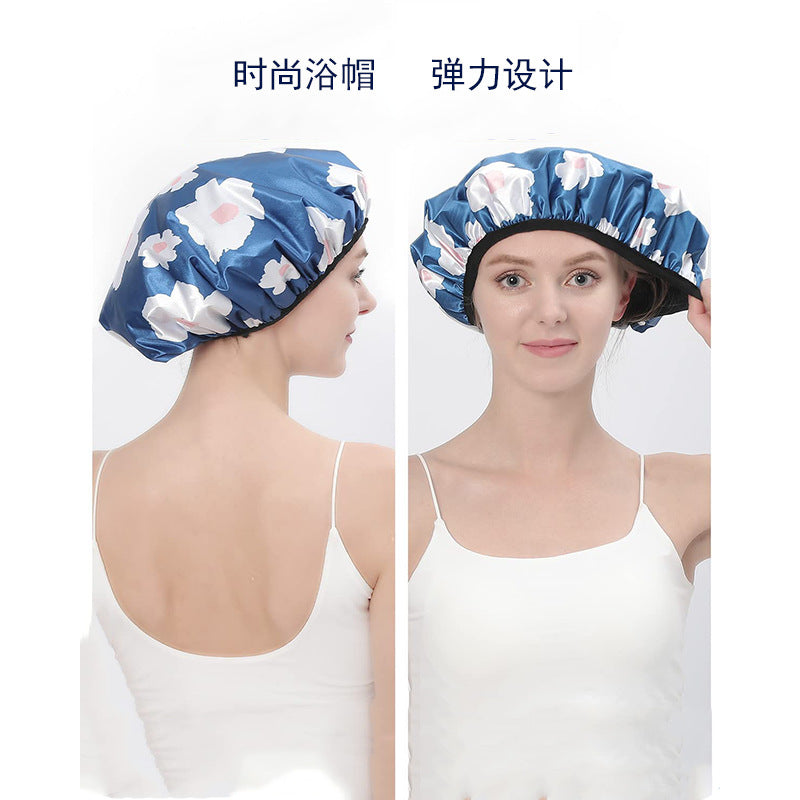 Dual Waterproof Design Adjustable Terry Shower Cap for Women and Men