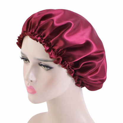 Manufacturer Bath Accessories Dual Layer PE Fabric Inner Women Bath Cap Satin Reusable Custom Waterproof Shower Cap with Elastic