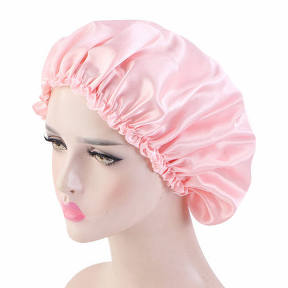 Manufacturer Bath Accessories Dual Layer PE Fabric Inner Women Bath Cap Satin Reusable Custom Waterproof Shower Cap with Elastic