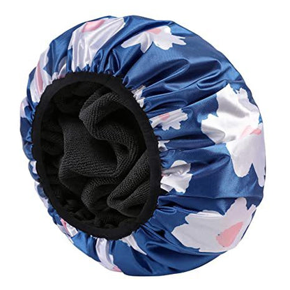 Dual Waterproof Design Adjustable Terry Shower Cap for Women and Men