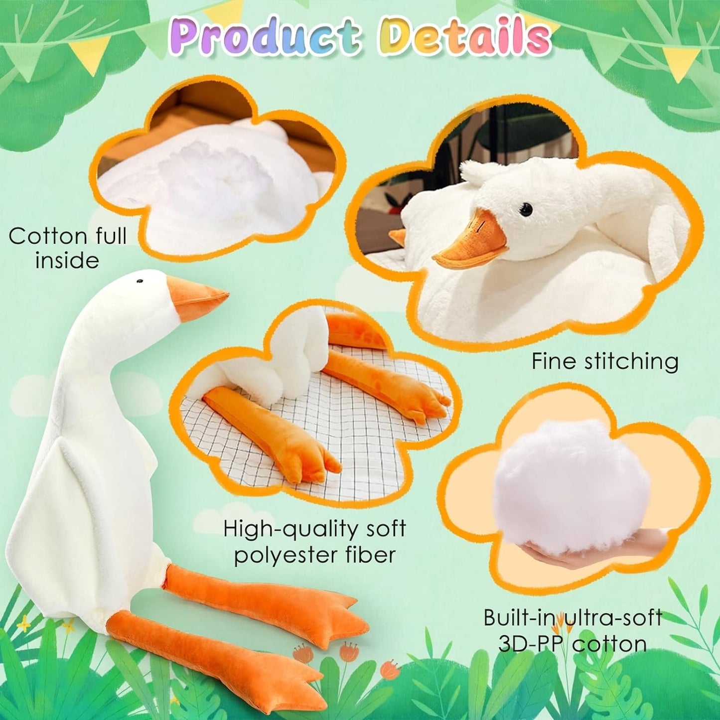 Stuffed Animal Cute Duck Plush Toy, Goose Plush Soft Swan Hugging Pillow