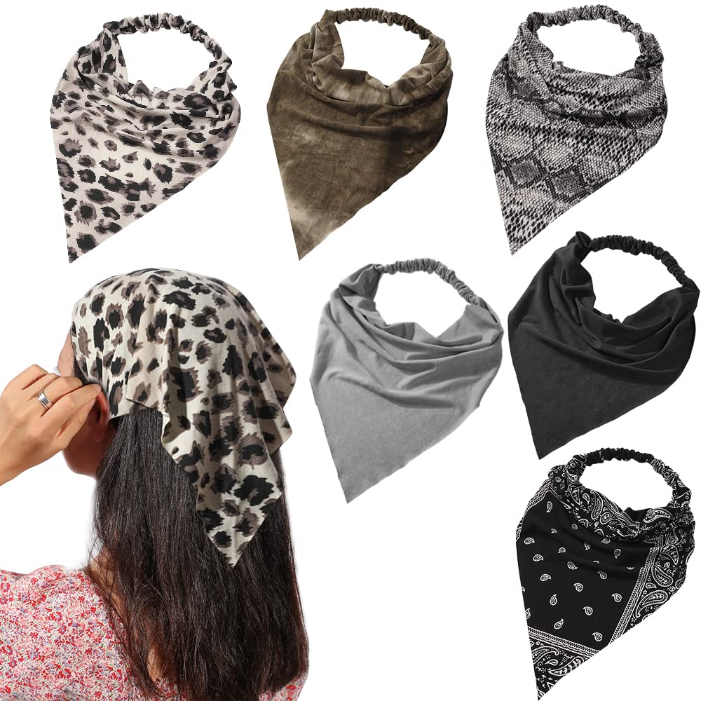 Hair Scarf Headband for Women - Elastic Hair Kerchief Large Boho Triangle Bandana Head Scarf