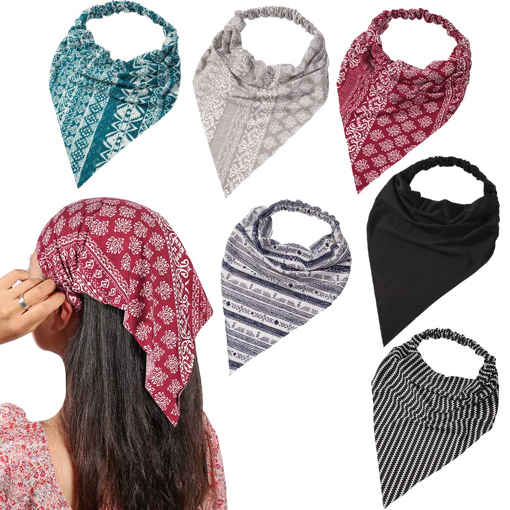 Hair Scarf Headband for Women - Elastic Hair Kerchief Large Boho Triangle Bandana Head Scarf