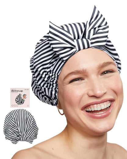 Shower Cap for Women Waterproof,Satin Lined Shower Cap, Reusable Shower Cap, Adjustable Hair Cap for Shower, Shower Bonnet, Waterproof Hair Shower Caps for Long Hair