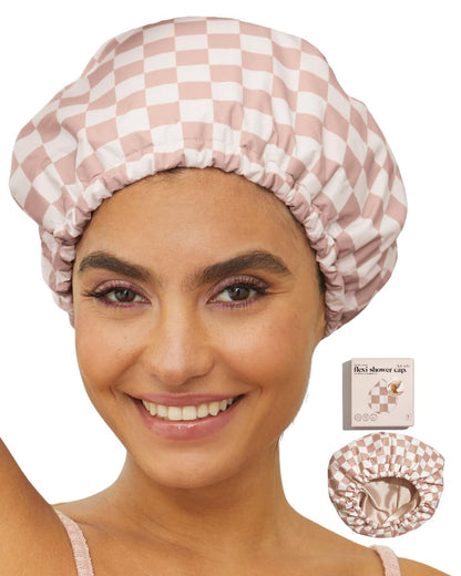 Shower Cap for Women Waterproof,Satin Lined Shower Cap, Reusable Shower Cap, Adjustable Hair Cap for Shower, Shower Bonnet, Waterproof Hair Shower Caps for Long Hair