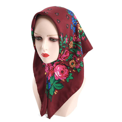 Women's fashion printed headscarf Russian square all-in-one dust-proof sun protection shawl multi-functional scarf