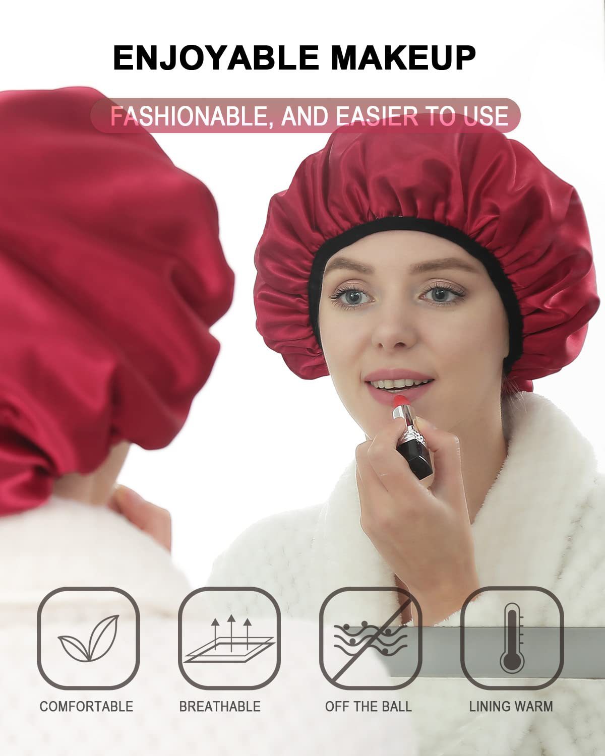 Dual Waterproof Design Adjustable Terry Shower Cap for Women and Men