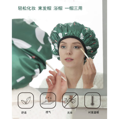 Dual Waterproof Design Adjustable Terry Shower Cap for Women and Men