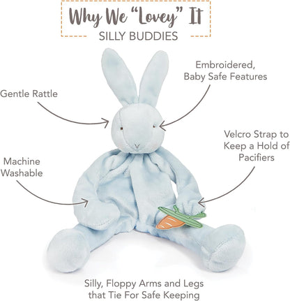 Bunny Silly Buddy - Animal Pacifier Holder Plush Toy with Velcro Loop Attachment