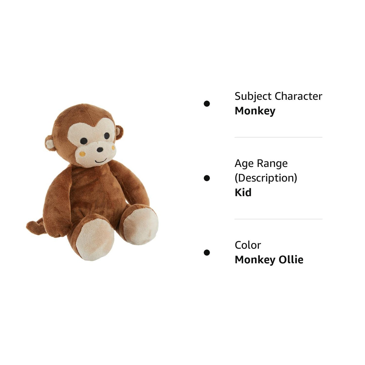 Plush Monkey Ollie, Brown 8 Inch