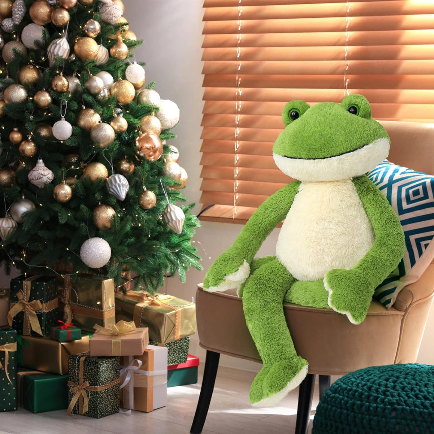 Frog Plush Toy Long Legs&Arms Huggable Plush Frog Toy, Green Frog Plush with Smiling Face Giant Gift