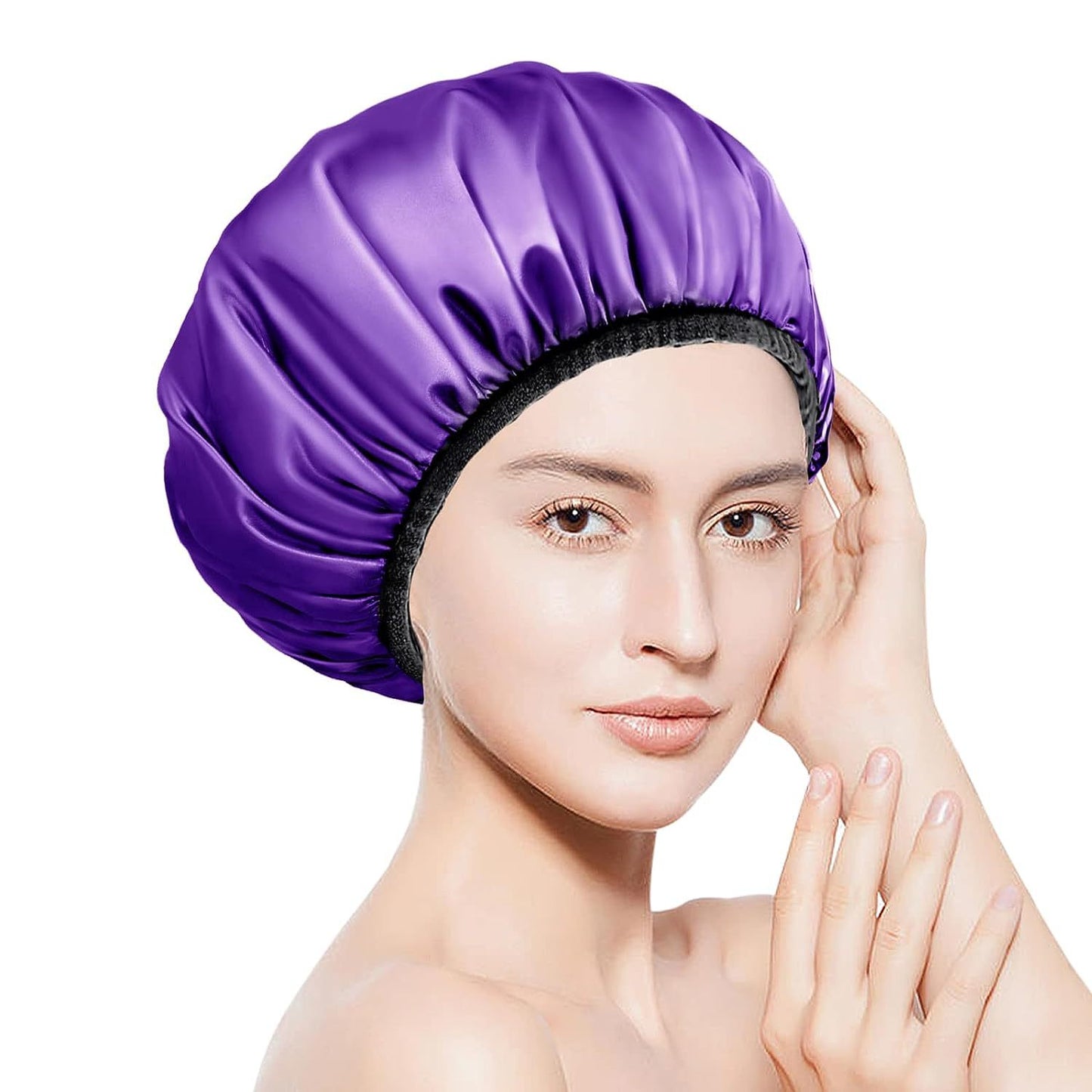 Dual Waterproof Design Adjustable Terry Shower Cap for Women and Men