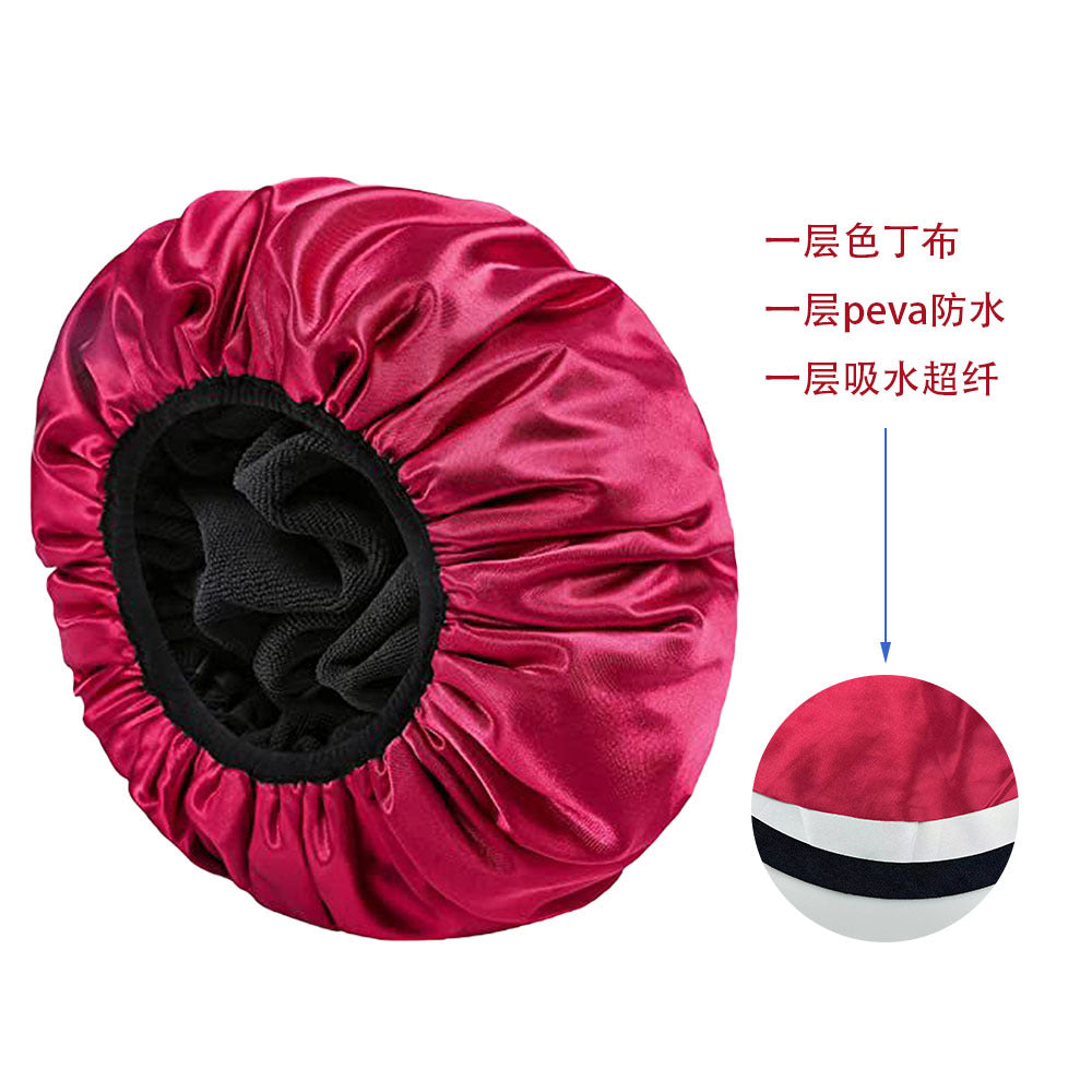 Dual Waterproof Design Adjustable Terry Shower Cap for Women and Men