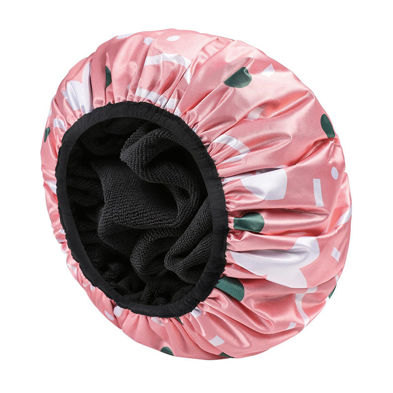 Dual Waterproof Design Adjustable Terry Shower Cap for Women and Men